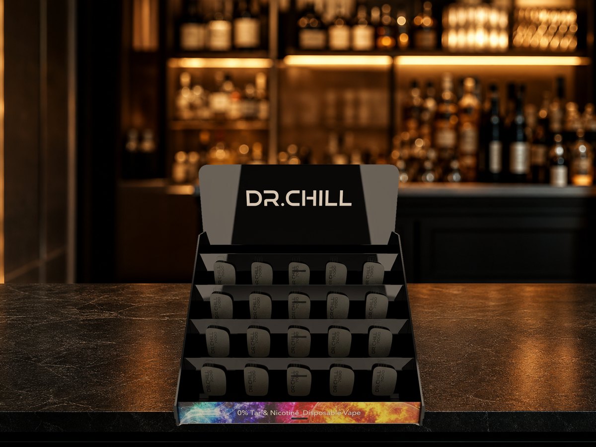 店頭カウンターに設置した DR.CHILL 卓上什器（納品・販売開始）